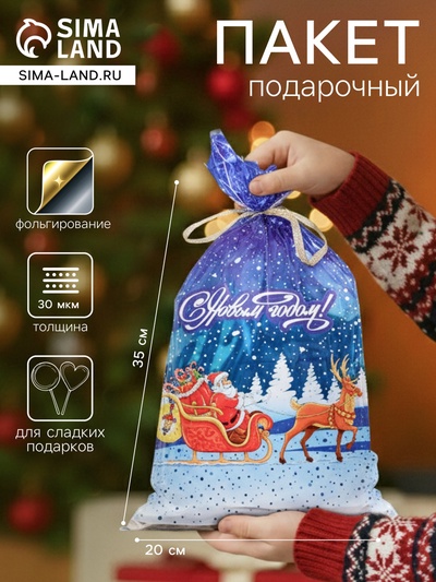Пакет подарочный новогодний «Волшебное путешествие», для сладких подарков, 20×35 см