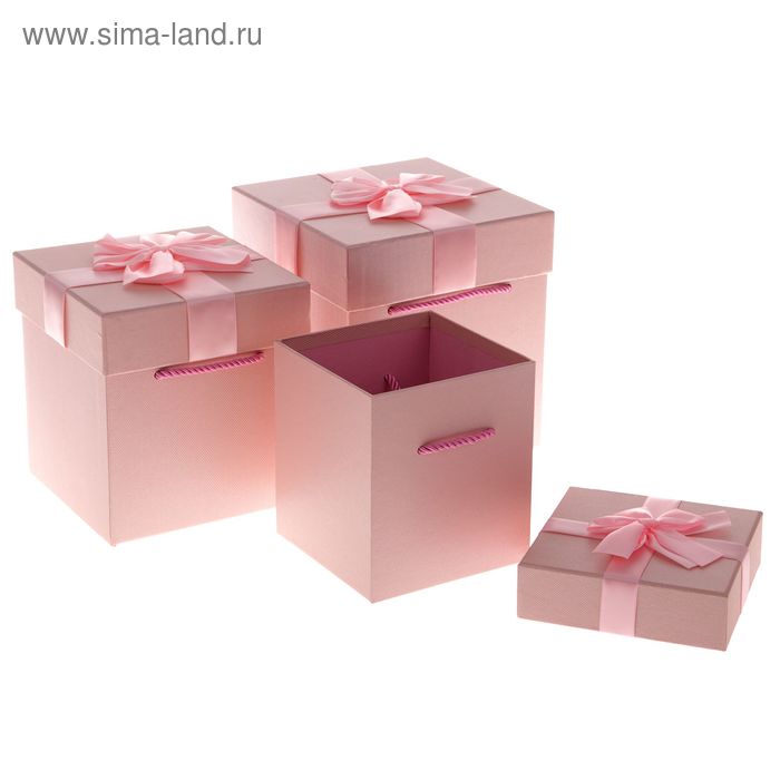 Набор коробок 3 в 1, розовый, 19 х 19 х 20 - 14 х 14 х 16 см - Фото 1