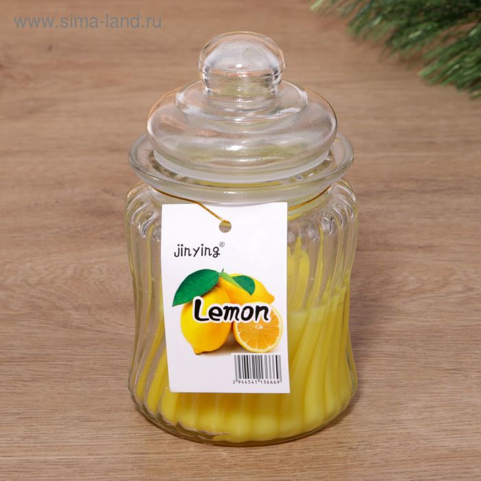 Свечи ароматическая в стекле "Большой горшочек" 11х10см. лимон - Фото 1