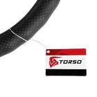 Оплетка на руль TORSO, кожа PU, перфорация, рельефная, размер 38 см, черный - Фото 3