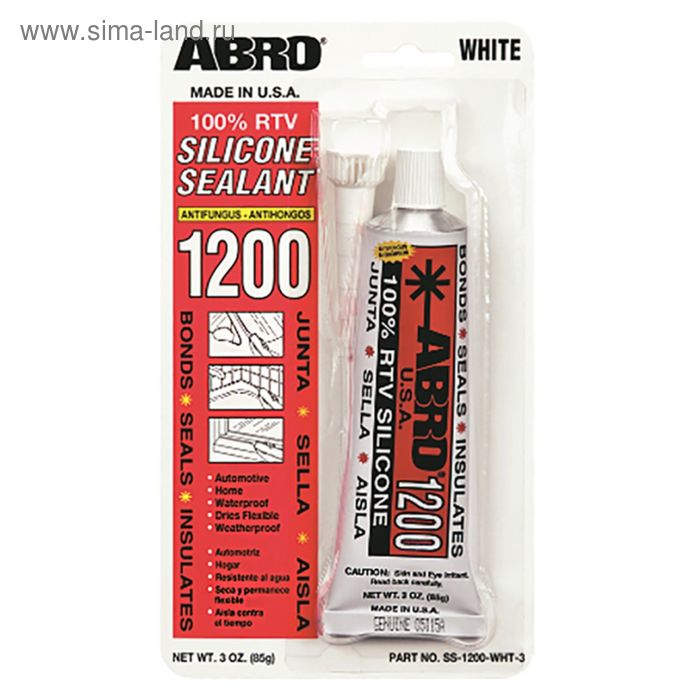 Герметик силиконовый 1200 ABRO, белый, 85 г SS-1200-3-WH - Фото 1