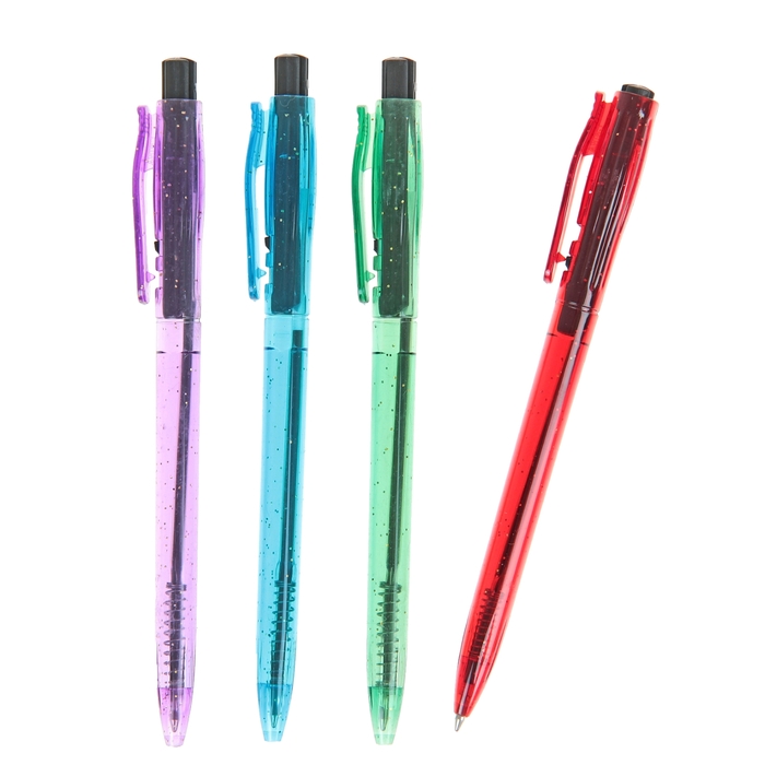 Ручка шариковая автоматическая цветная с блестками МИКС стержень синий - Фото 1