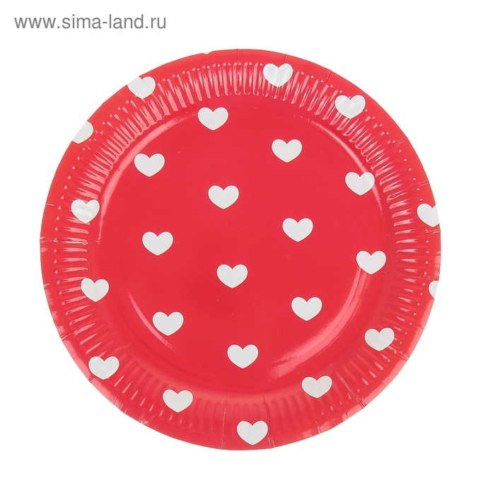 Набор бумажных тарелок "Сердца" красный цвет, (6 шт), 23 см - Фото 1