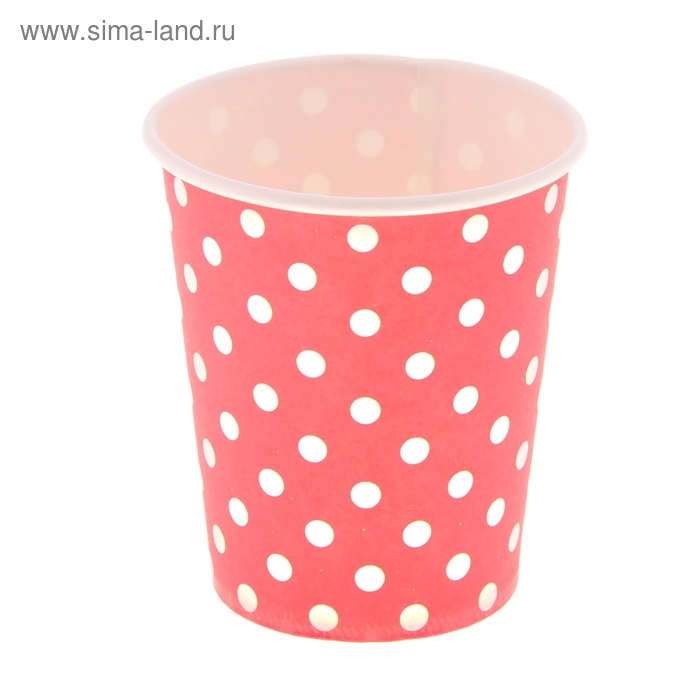 Набор бумажных стаканов, красный цвет в горох, (6 шт), 220 мл - Фото 1