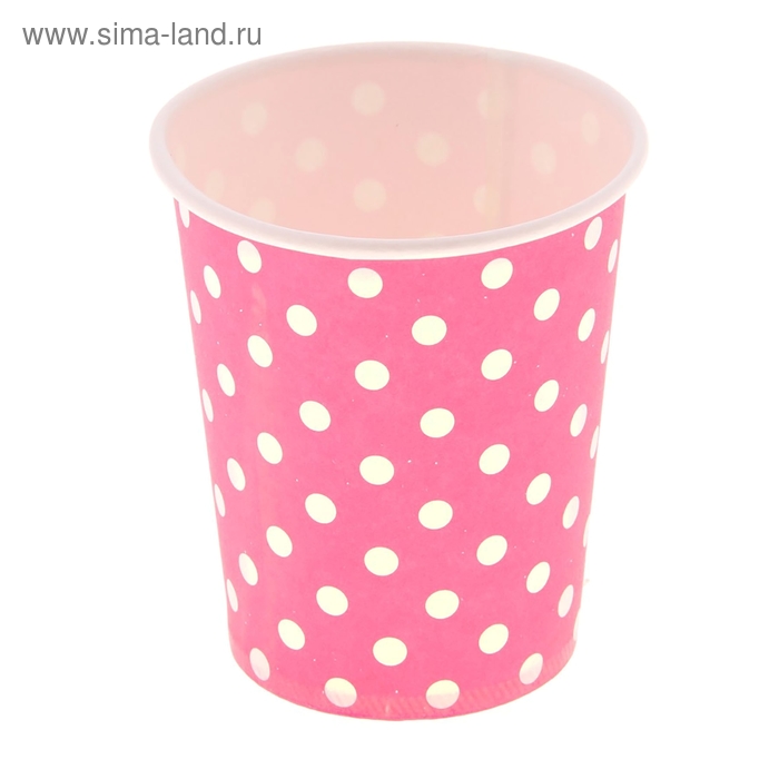 Набор бумажных стаканов, малиновый цвет в горох, (6 шт), 220 мл - Фото 1