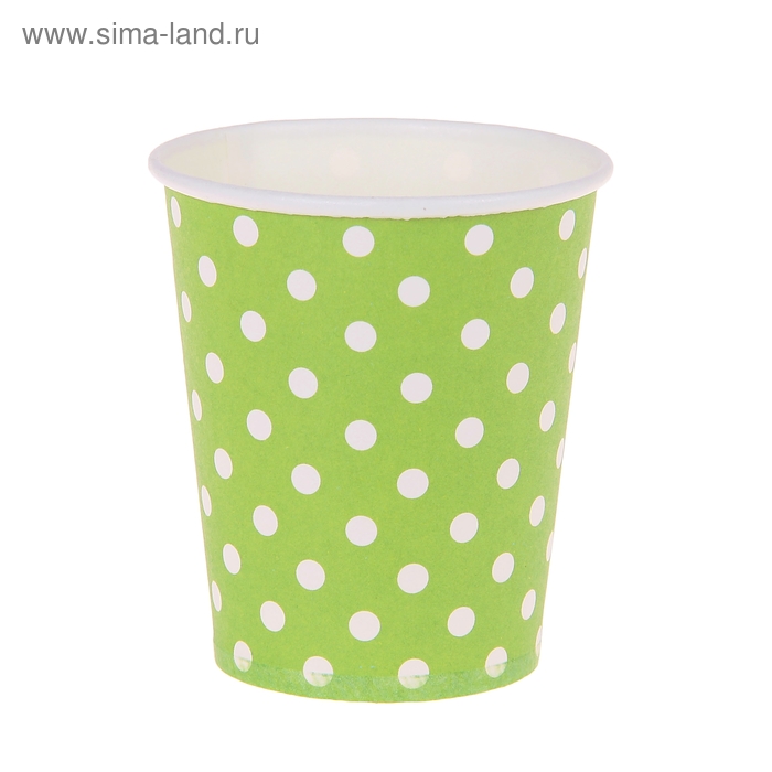 Набор бумажных стаканов, зеленый цвет в горох, (6 шт), 220 мл - Фото 1
