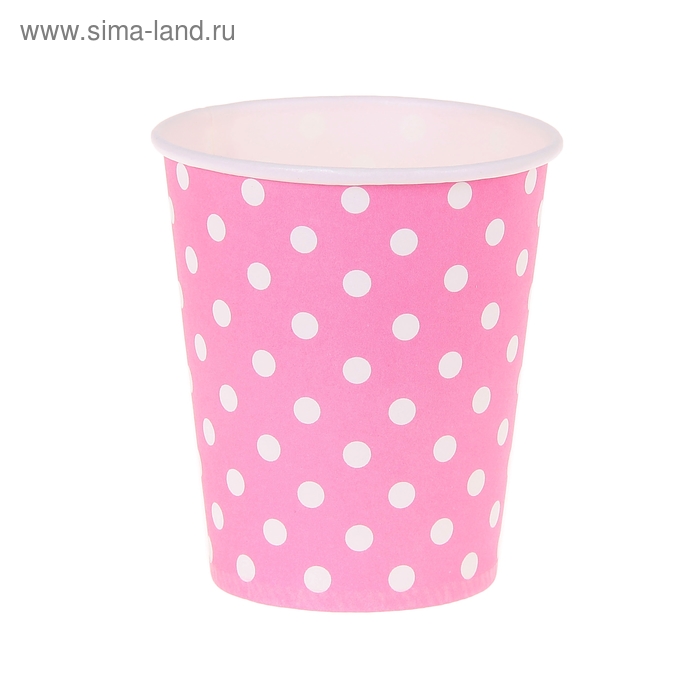 Набор бумажных стаканов, розовый цвет в горох, (6 шт), 220 мл - Фото 1