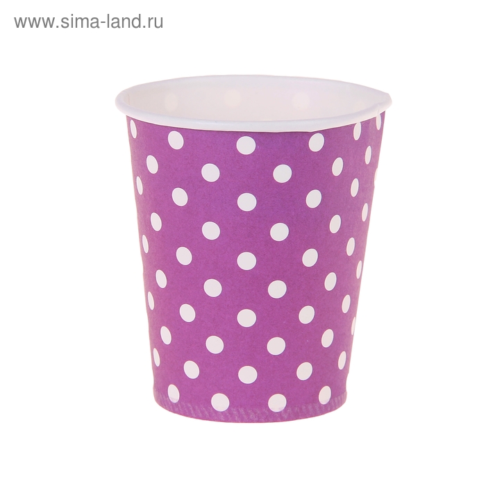 Набор бумажных стаканов, фиолетовый цвет в горох, (6 шт), 220 мл - Фото 1