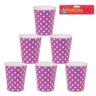 Набор бумажных стаканов, фиолетовый цвет в горох, (6 шт), 220 мл - Фото 2