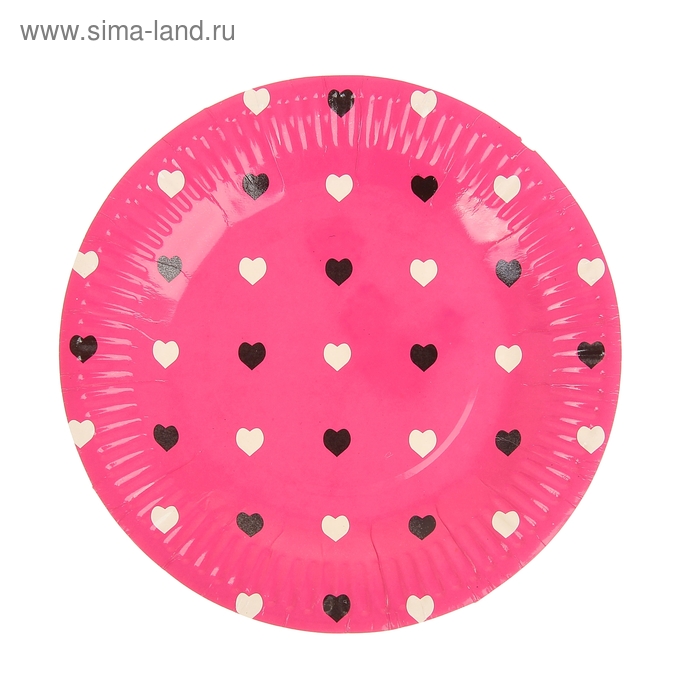 Набор бумажных тарелок "Цветные сердечки" розовый цвет, (6 шт), 18 см - Фото 1