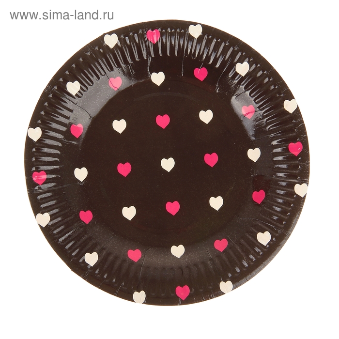 Набор бумажных тарелок "Цветные сердечки" черный цвет, (6 шт), 18 см - Фото 1