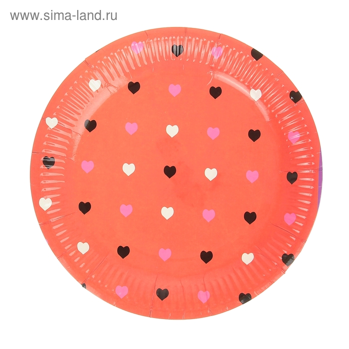 Набор бумажных тарелок "Цветные сердечки" красный цвет, (6 шт), 23 см - Фото 1