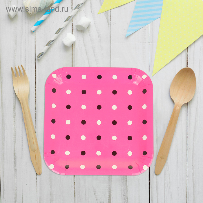 Набор бумажных тарелок "Цветной горох" розовый цвет, (6 шт), 23 см - Фото 1