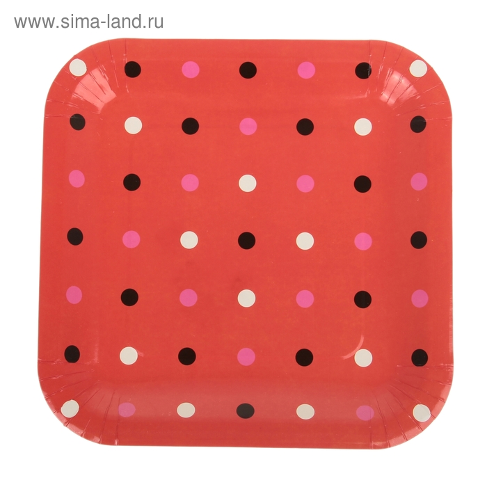 Набор бумажных тарелок "Цветной горох" красный цвет, (6 шт), 23 см - Фото 1