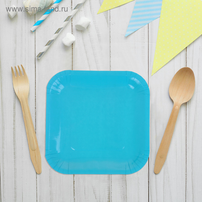 Набор бумажных тарелок, голубой цвет, (6 шт), 18 см - Фото 1
