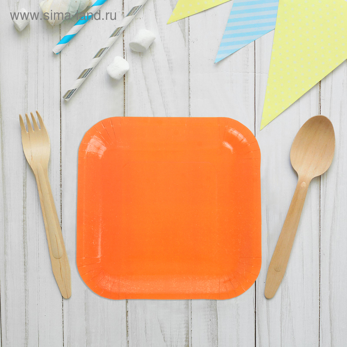 Набор бумажных тарелок, оранжевый цвет, (6 шт), 18 см - Фото 1