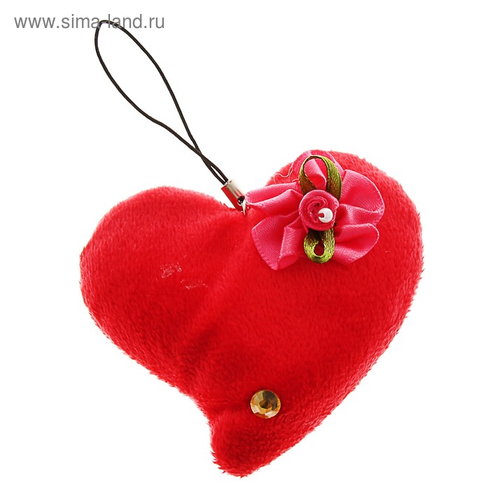 Мягкая игрушка-подвеска "Сердце с цветком и стразами" - Фото 1
