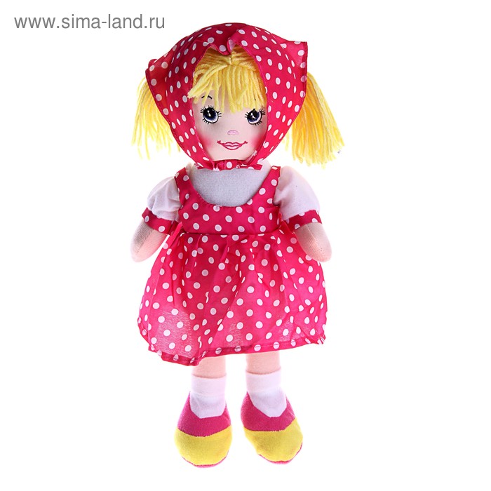 Мягкая игрушка кукла "Ксюша" малиновое платье, косынка в горох - Фото 1