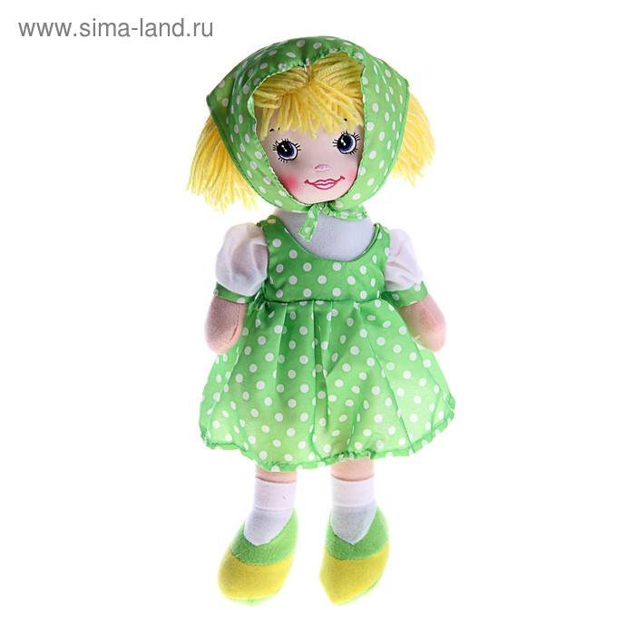 Мягкая игрушка кукла "Ксюша" зеленое платье, косынка в горох - Фото 1