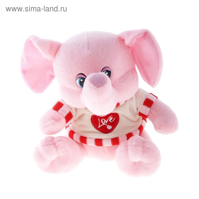 Мягкая игрушка "Слоник розовый на кофте сердечко" - Фото 1