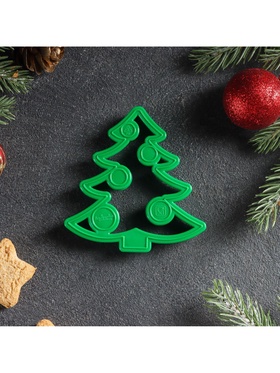Форма для печенья новогодняя «Ёлочка», вырубка, штамп, 8.6×9×1.4 см, пластик, зелёная