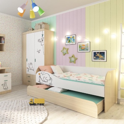 Кровать двухуровневая «Кот 900.1», цвет туя светлая / белый