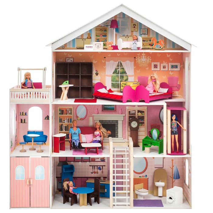 Большой дом для кукол «Мечта» (28 предметов мебели, лифт, лестница, гараж, балкон, качели) - фото 1927334972