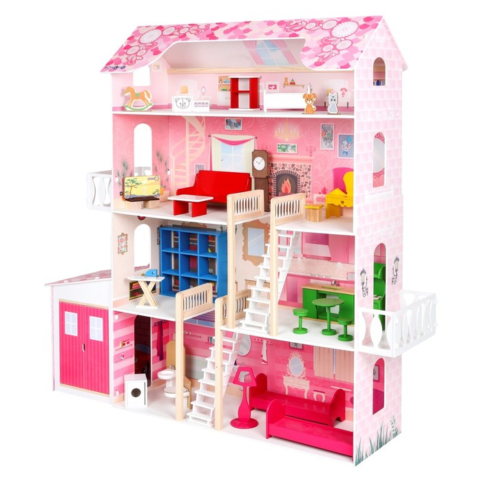 Деревянный дом для кукол «Нежность», (28 предметов мебели, 2 лестницы, гараж) - фото 1906873210