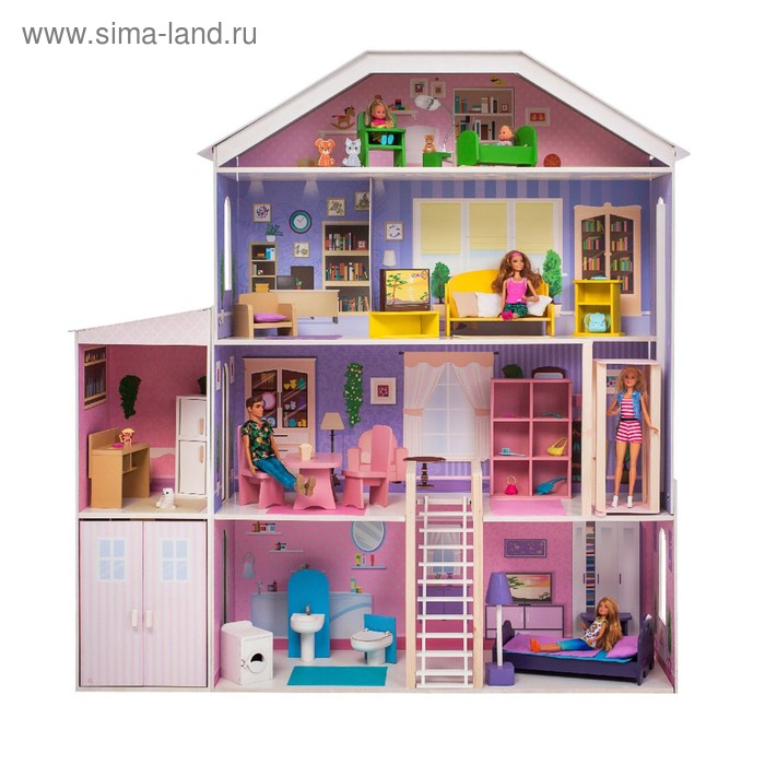 Домик кукольный деревянный Paremo «Фантазия», четырёхэтажный, с мебелью, с гаражом, со светом и звуком - Фото 1