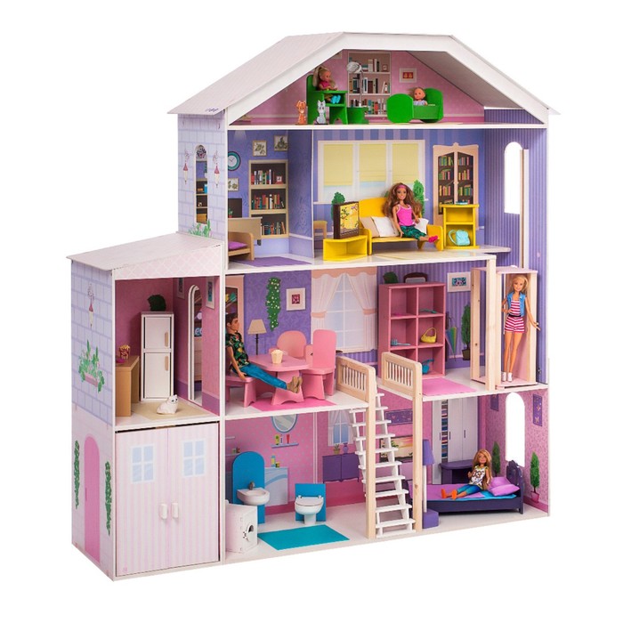 Домик кукольный деревянный Paremo «Фантазия», четырёхэтажный, с мебелью, с гаражом, со светом и звуком - фото 1908330628