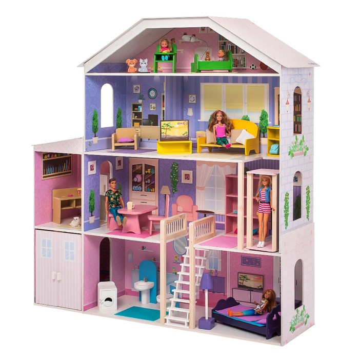 Домик кукольный деревянный Paremo «Фантазия», четырёхэтажный, с мебелью, с гаражом, со светом и звуком - фото 1892179846