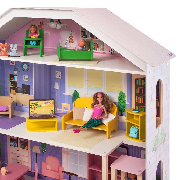 Домик кукольный деревянный Paremo «Фантазия», четырёхэтажный, с мебелью, с гаражом, со светом и звуком - фото 1908330630
