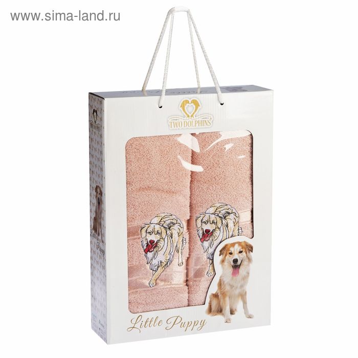 Комплект махровых полотенец LITTLE PUPPY 50x90, 70х140 см, цвет пудра, хлопок - Фото 1