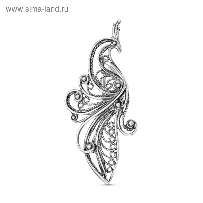 Брошь «Павлин», посеребрение с оксидированием - Фото 1
