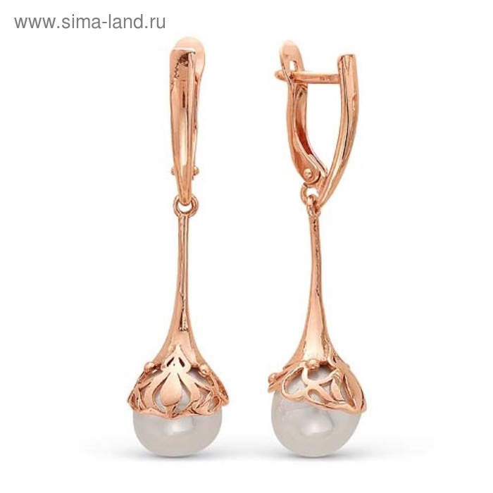 Серьги «Элегантность жемчуга», розовое золочение, цвет белый - Фото 1