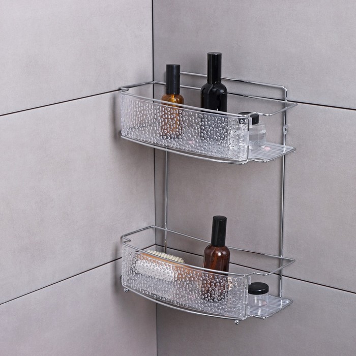 Полка для ванной Доляна, 2-х ярусная, 30×13×37 см, хромированная - Фото 1