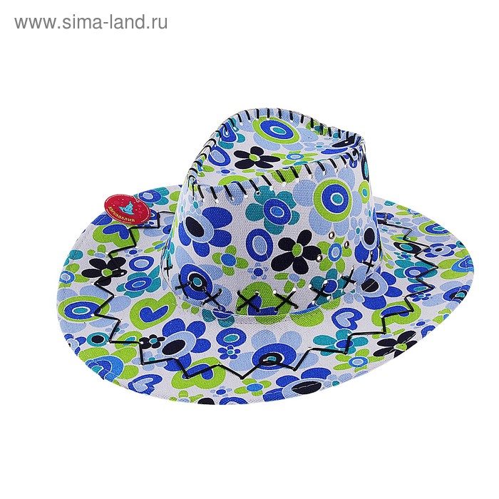 Карнавальная шляпа "Ковбой", голубые цветочки, р-р 56-58 - Фото 1