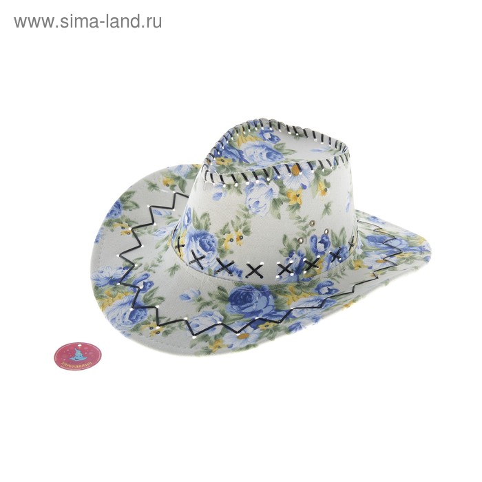 Карнавальная шляпа "Ковбой", синие цветы, р-р 56-58 - Фото 1