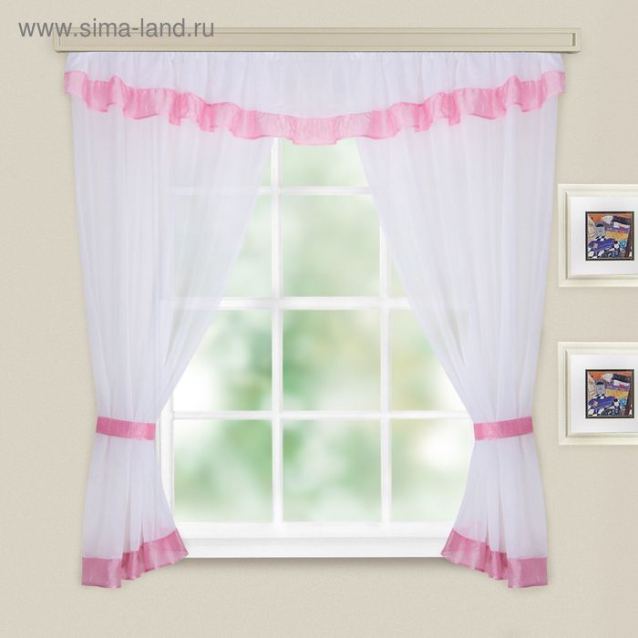 Комплект штор для кухни "Акцент", 280х170 см, 45 гр/м2, полиэстер 100%, розовый - Фото 1
