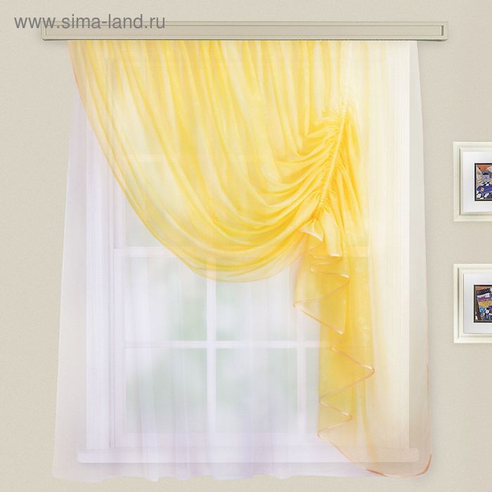 Комплект штор для кухни "Муза", 280х180 см,45 гр/м2,полиэстер 100%,светло-желтый (правая)МИКС - Фото 1