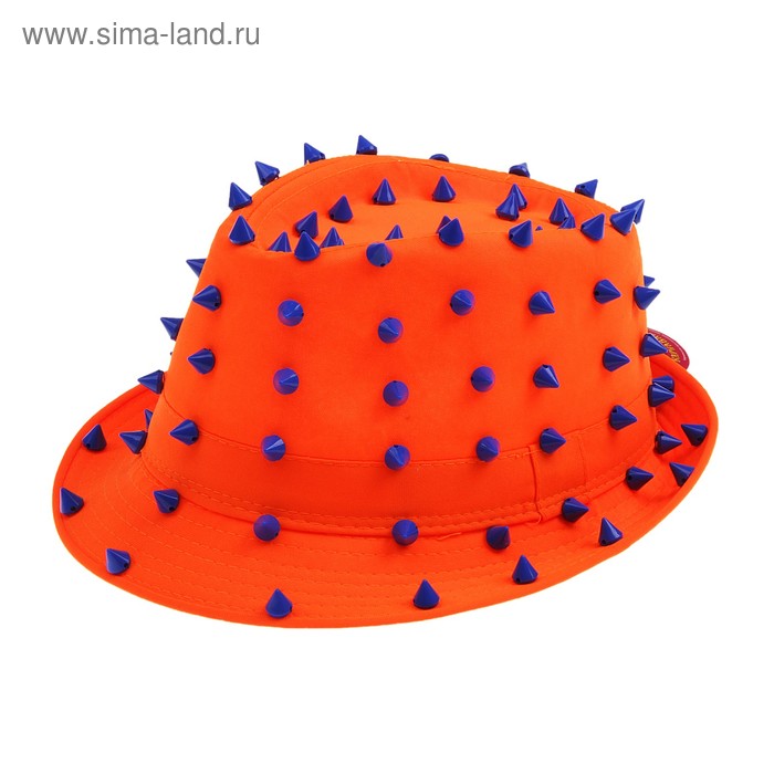 Карнавальная шляпа с синими шипами, р-р 56-58, цвет оранжевый - Фото 1
