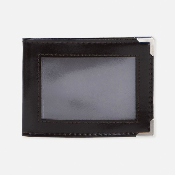 Обложка для удостоверения, с окошком, из натуральной кожи, коричневая - Фото 1