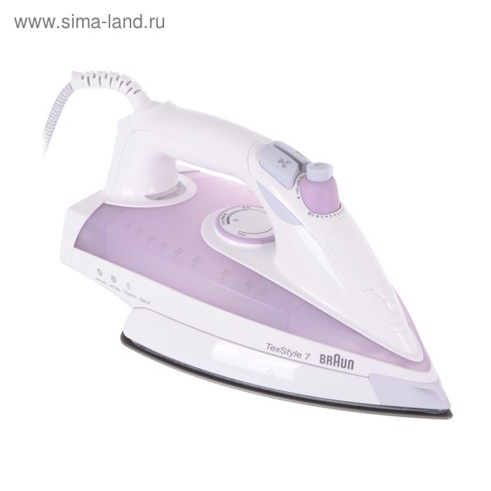 Утюг Braun TS715, 2300 Вт, алюминевая подошва, 40 г/мин, 400 мл, бело-фиолетовый - Фото 1