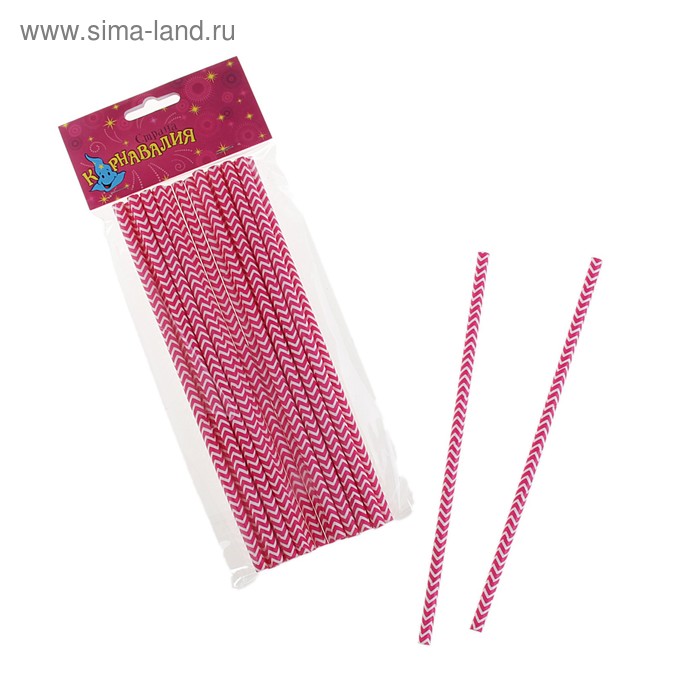 Трубочка для коктейля красная «Полосы» (набор 20 шт.) - Фото 1