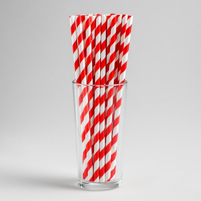 Трубочка для коктейля «Спираль», набор 12 шт., цвет красно-белый - Фото 1