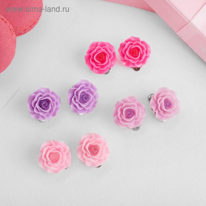 Серьги-клипсы детские "Выбражулька" розы, цвет МИКС