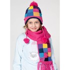 Комплект утеплённый для девочки "Клеточка" (шапка, шарф), р-р 50, цвет розовый - Фото 9