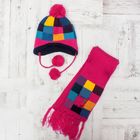 Комплект утеплённый для девочки "Клеточка" (шапка, шарф), р-р 50, цвет розовый - Фото 3