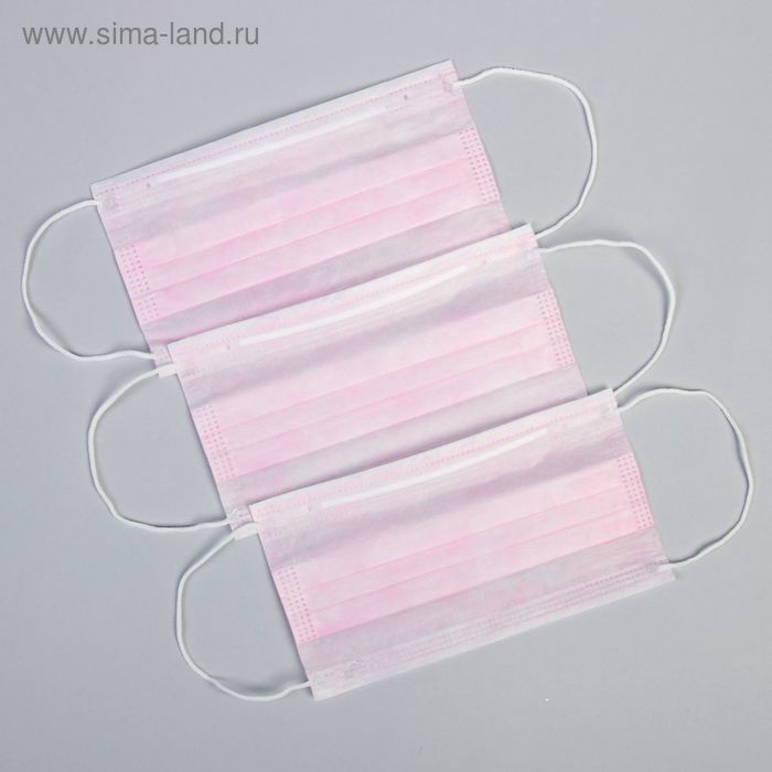 Маска трехслойная розовый цвет - Фото 1