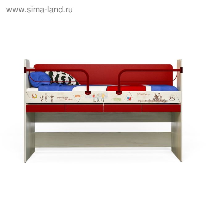 Кровать "Актив-2", сосна скандинавия/бургундия - Фото 1